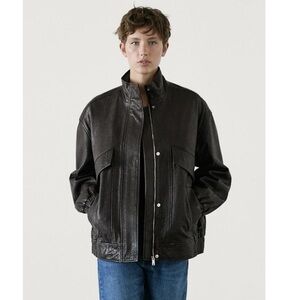 MASSIMO DUTTI TEXTURED NAPPA LEATHER JACKET WITH DOUBLE POCKET